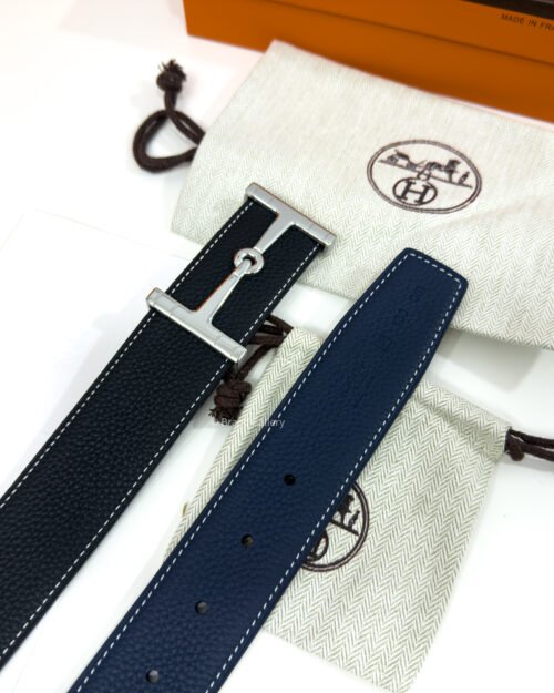 Hermes Jumbo Buckle Black/Blue Reversible Belt