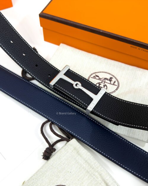 Hermes Jumbo Buckle Black/Blue Reversible Belt