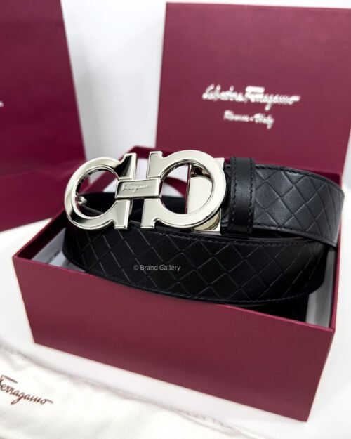 [ثققشلشةخ Gancini Black Captone Reversible Leather Belt