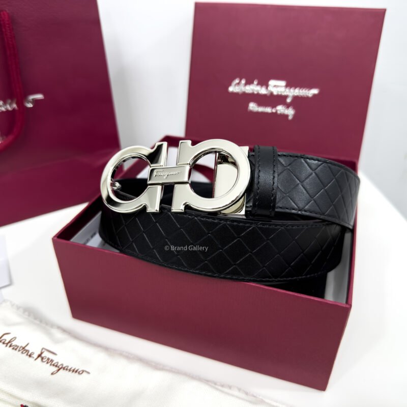 [ثققشلشةخ Gancini Black Captone Reversible Leather Belt