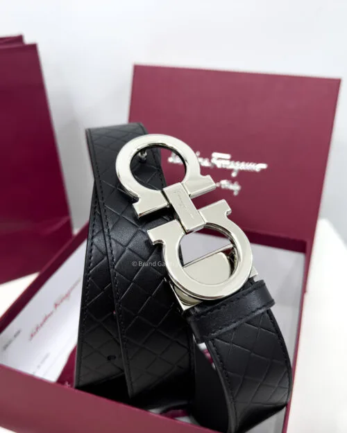 [ثققشلشةخ Gancini Black Captone Reversible Leather Belt