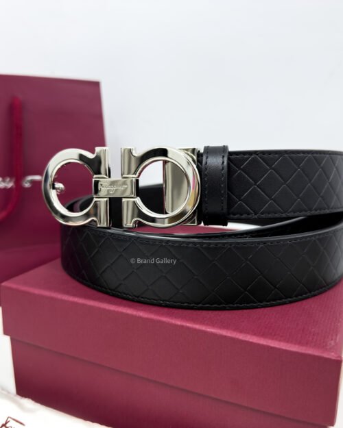 [ثققشلشةخ Gancini Black Captone Reversible Leather Belt