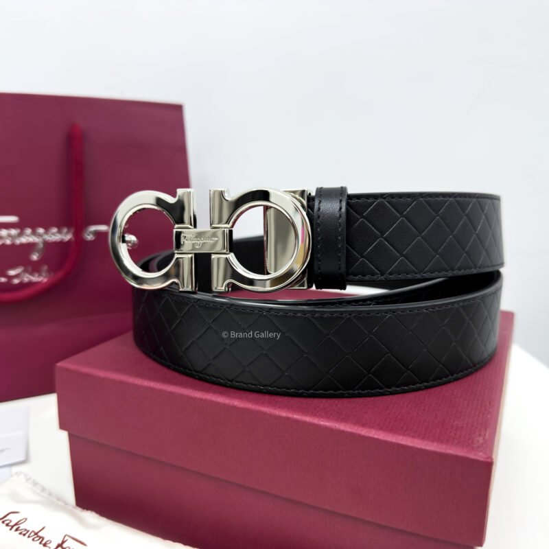 [ثققشلشةخ Gancini Black Captone Reversible Leather Belt