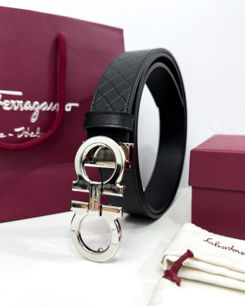 [ثققشلشةخ Gancini Black Captone Reversible Leather Belt