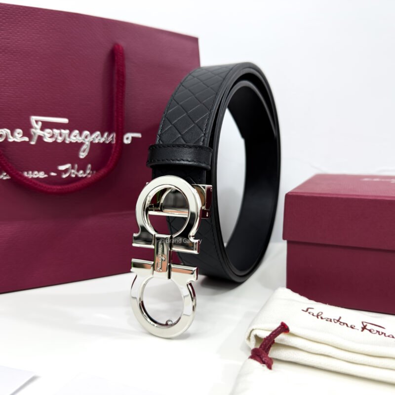 [ثققشلشةخ Gancini Black Captone Reversible Leather Belt