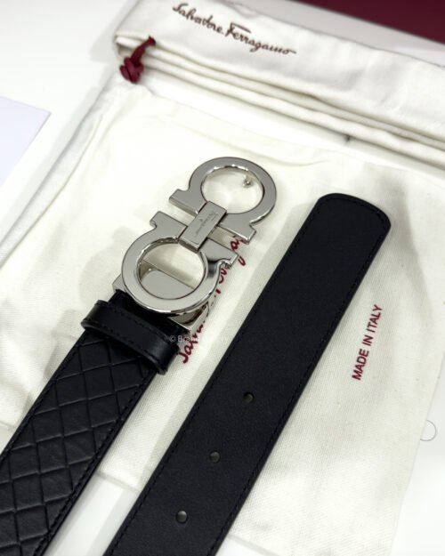 [ثققشلشةخ Gancini Black Captone Reversible Leather Belt