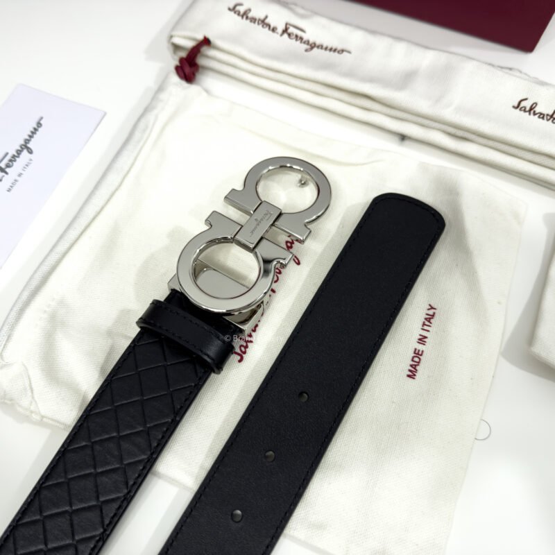[ثققشلشةخ Gancini Black Captone Reversible Leather Belt
