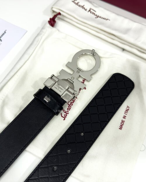 [ثققشلشةخ Gancini Black Captone Reversible Leather Belt