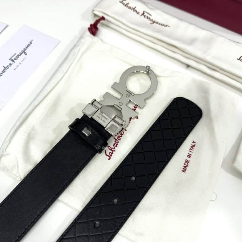 [ثققشلشةخ Gancini Black Captone Reversible Leather Belt