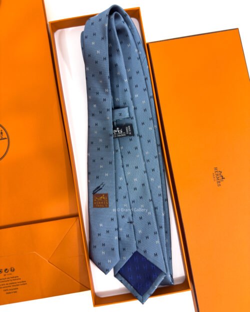 Hermes Steel Blue H Scintillant Silk Tie