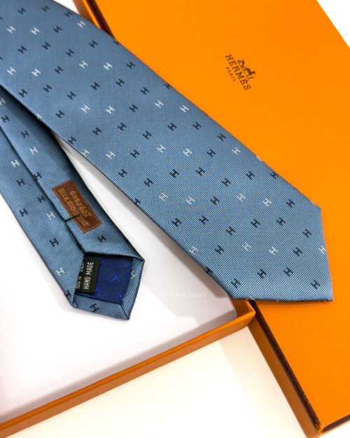 Hermes Steel Blue H Scintillant Silk Tie