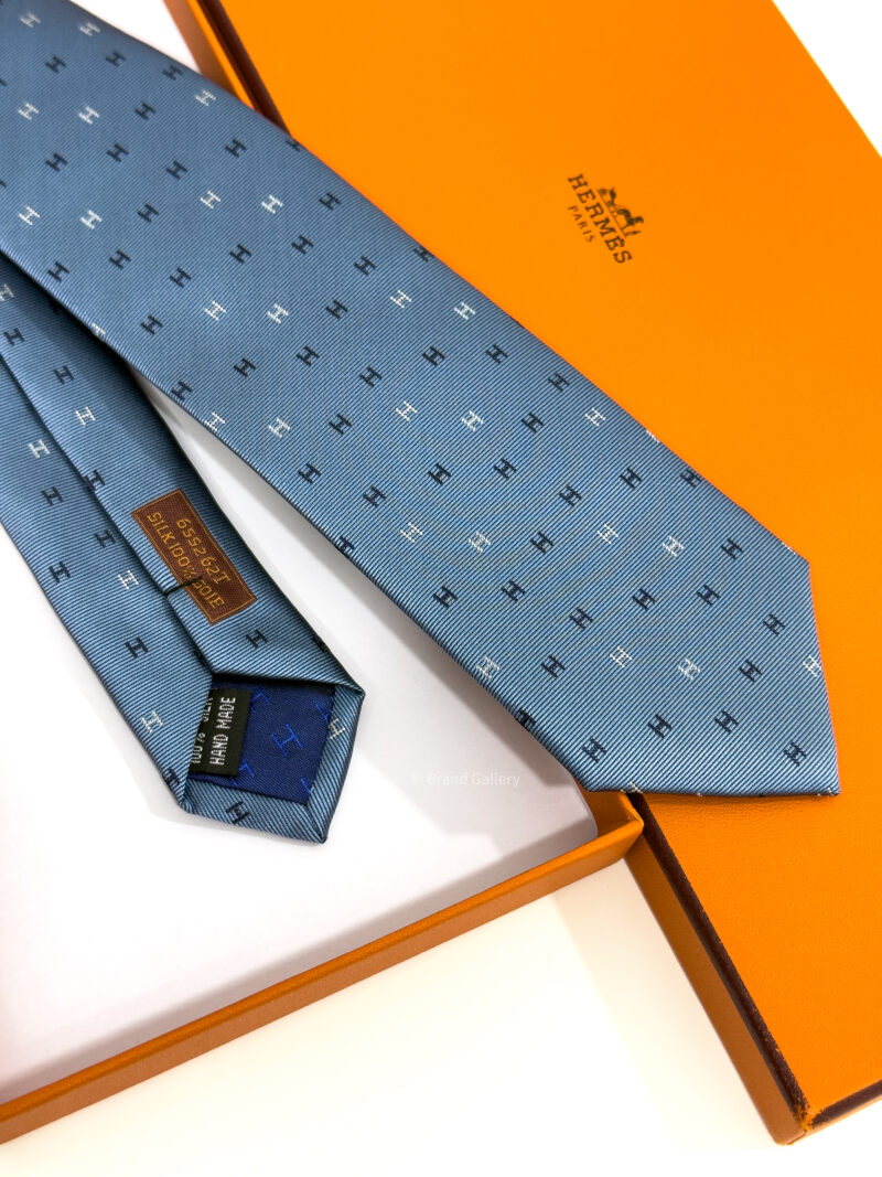 Hermes Steel Blue H Scintillant Silk Tie