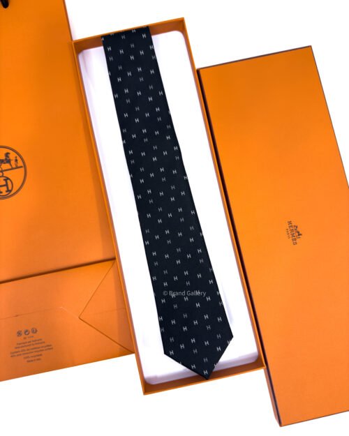 Hermes Black H Scintillant Silk Tie
