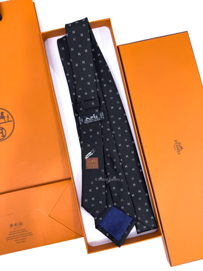 Hermes Black H Scintillant Silk Tie