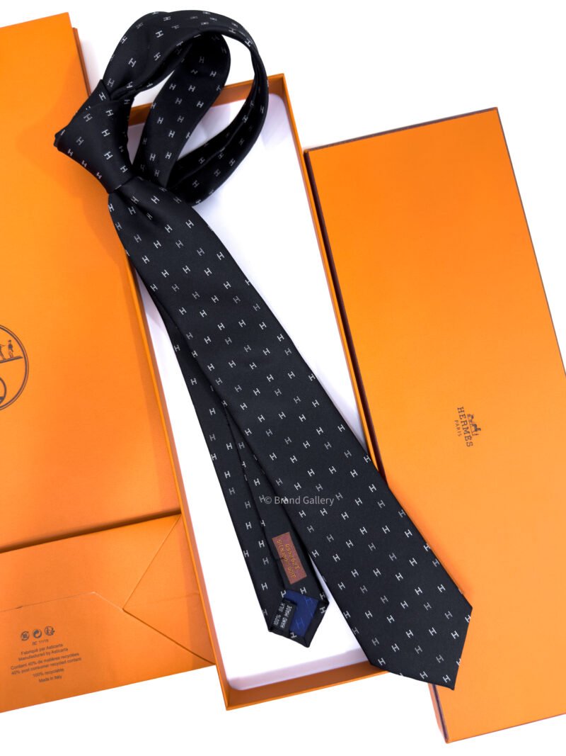 Hermes Black H Scintillant Silk Tie