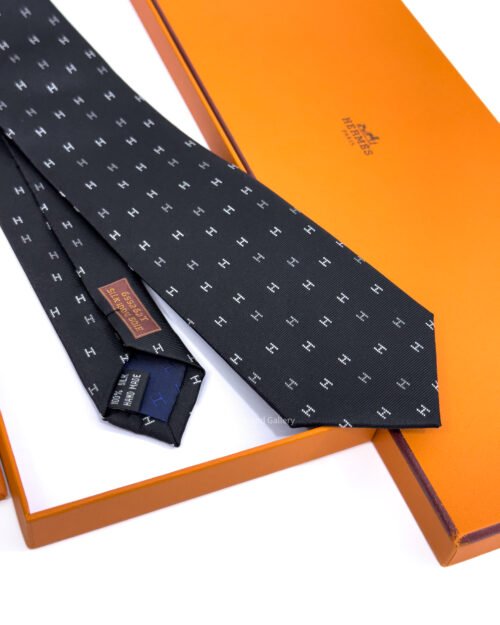 Hermes Black H Scintillant Silk Tie