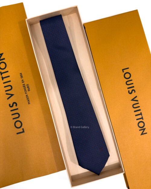 Louis Vuitton Navy Brown Micro Damier Monogram Silk Tie