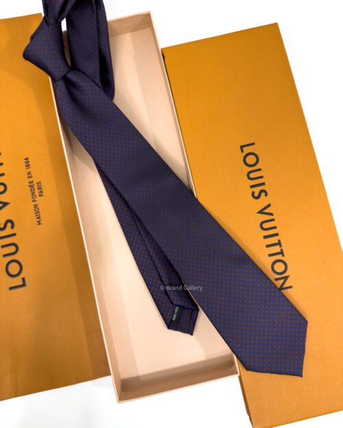 Louis Vuitton Navy Brown Micro Damier Monogram Silk Tie