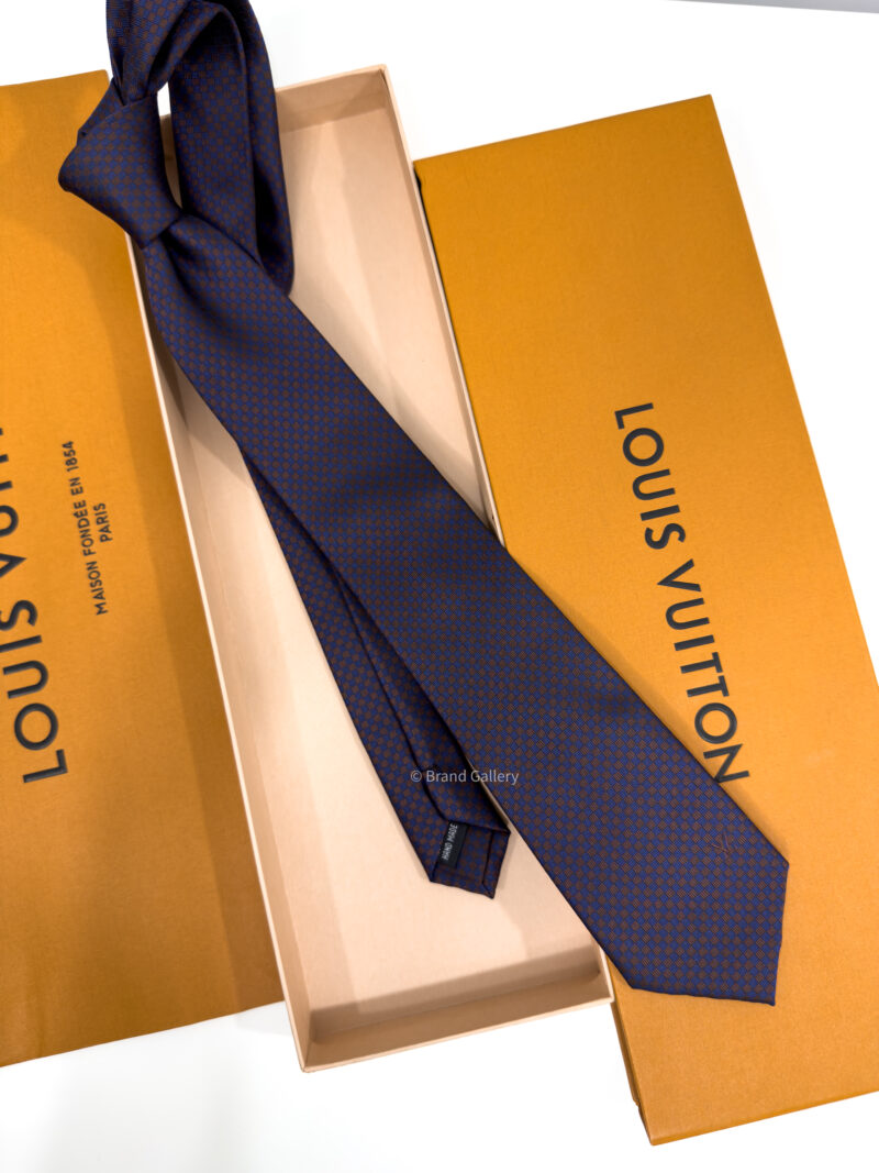 Louis Vuitton Navy Brown Micro Damier Monogram Silk Tie