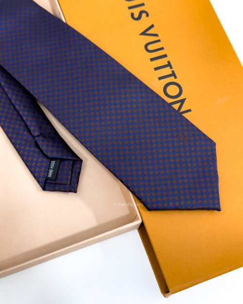 Louis Vuitton Navy Brown Micro Damier Monogram Silk Tie