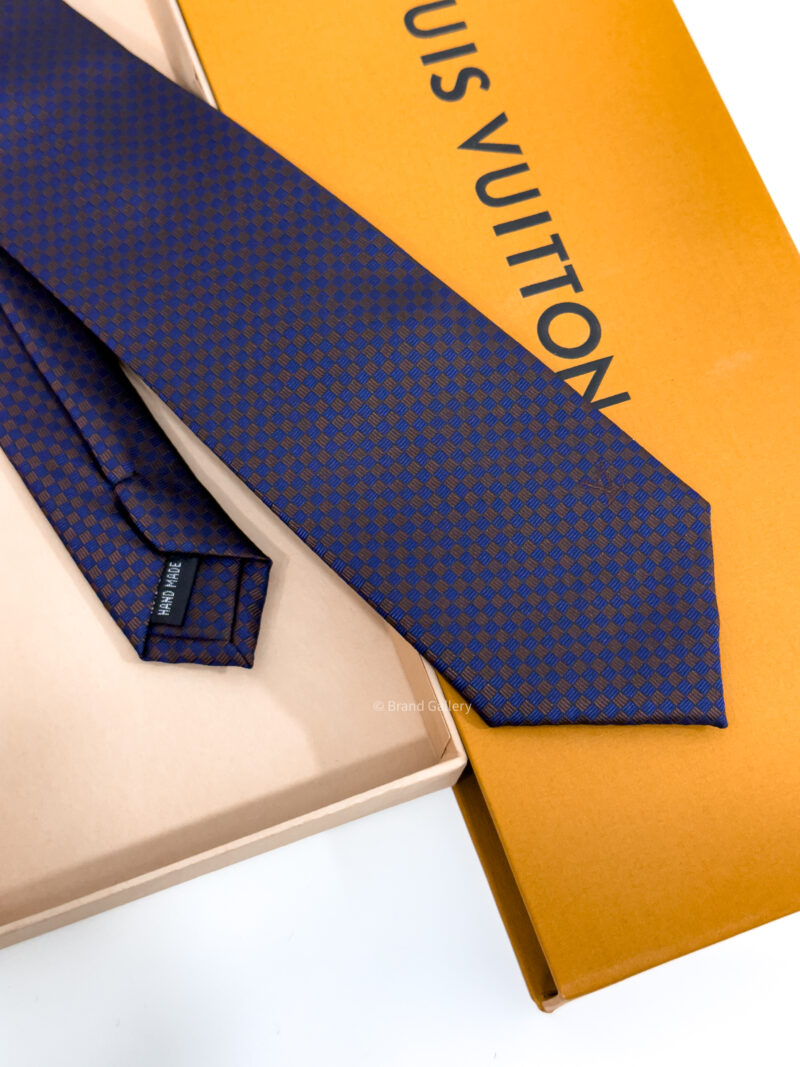 Louis Vuitton Navy Brown Micro Damier Monogram Silk Tie