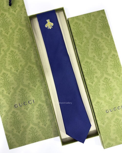 Gucci Blue BEE Embroidered Silk Tie