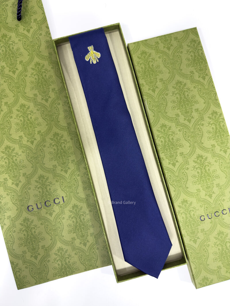 Gucci Blue BEE Embroidered Silk Tie