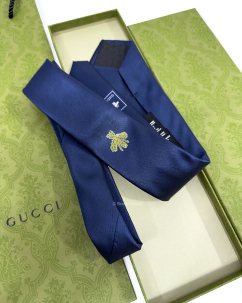Gucci Blue BEE Embroidered Silk Tie