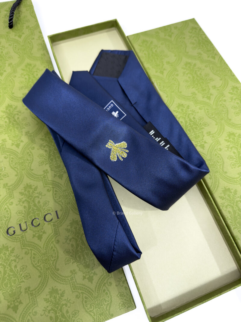 Gucci Blue BEE Embroidered Silk Tie