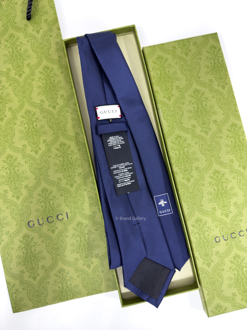 Gucci Blue BEE Embroidered Silk Tie