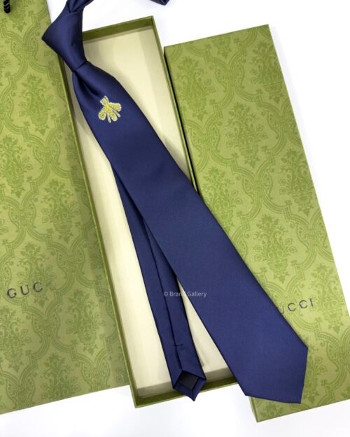 Gucci Blue BEE Embroidered Silk Tie
