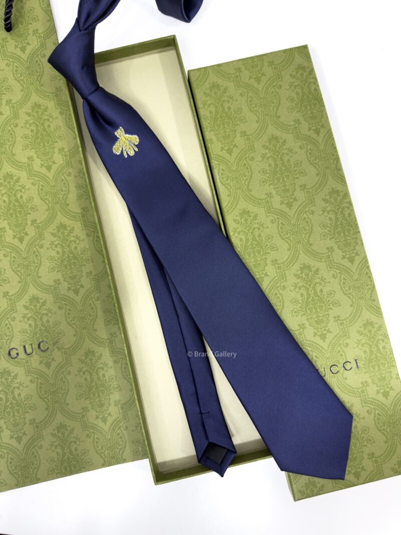 Gucci Blue BEE Embroidered Silk Tie
