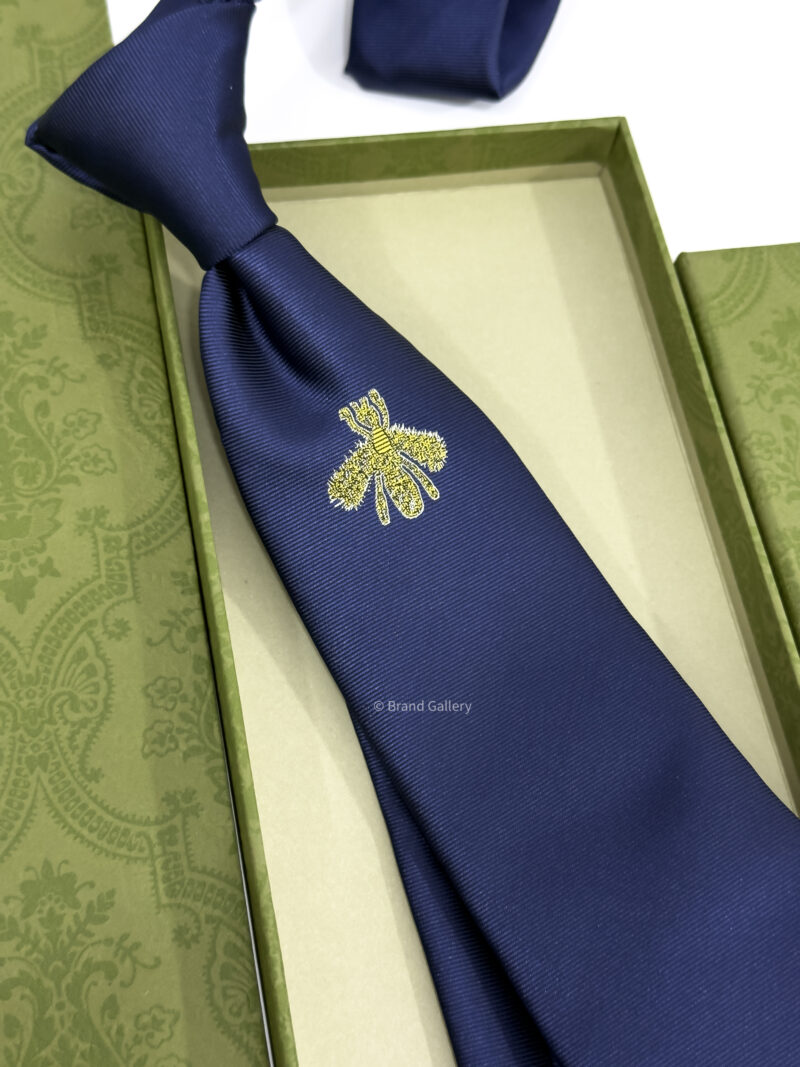 Gucci Blue BEE Embroidered Silk Tie