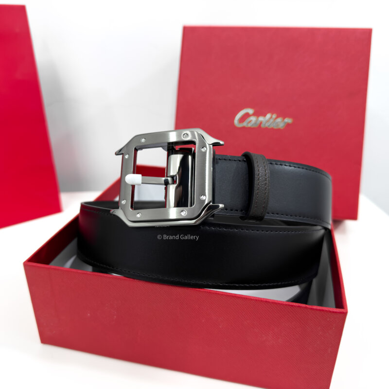 Cartier Gunmetal Santos Black/Brown 35mm Leather Belt