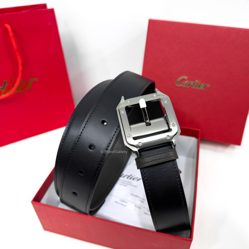 Cartier Gunmetal Santos Black/Brown 35mm Leather Belt