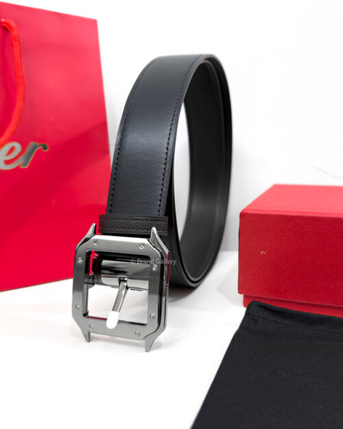 Cartier Gunmetal Santos Black/Brown 35mm Leather Belt