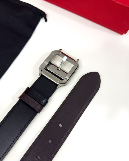 Cartier Gunmetal Santos Black/Brown 35mm Leather Belt