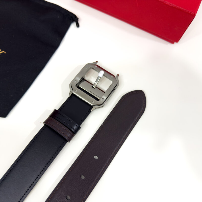 Cartier Gunmetal Santos Black/Brown 35mm Leather Belt