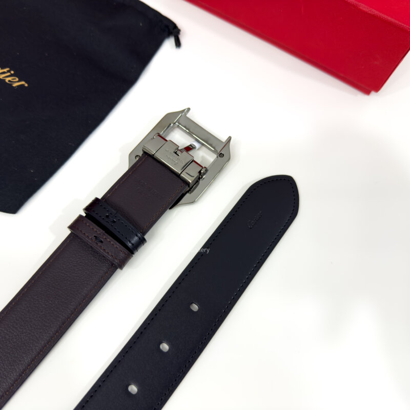 Cartier Gunmetal Santos Black/Brown 35mm Leather Belt