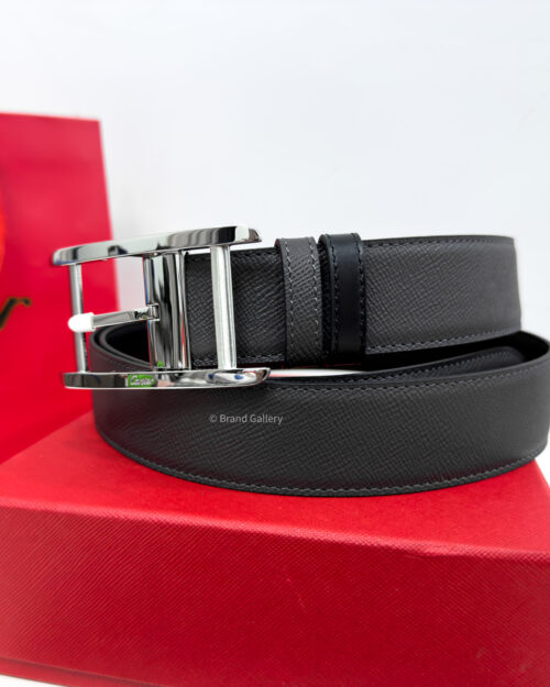 Cartier Silver Tank Buckle Grey/Black 35mm Leather Belt