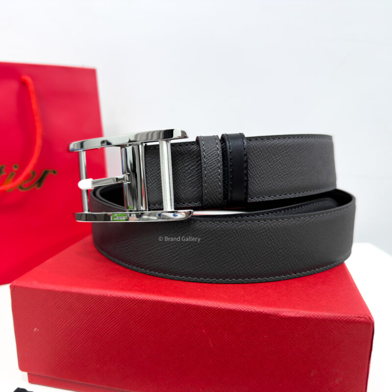 Cartier Silver Tank Buckle Grey/Black 35mm Leather Belt
