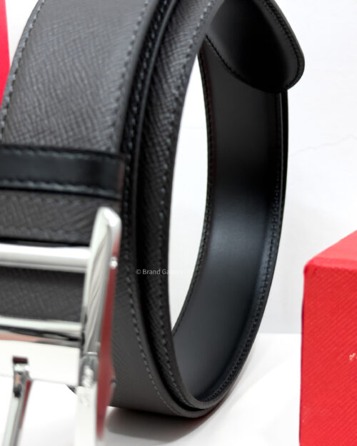 Cartier Silver Tank Buckle Grey/Black 35mm Leather Belt