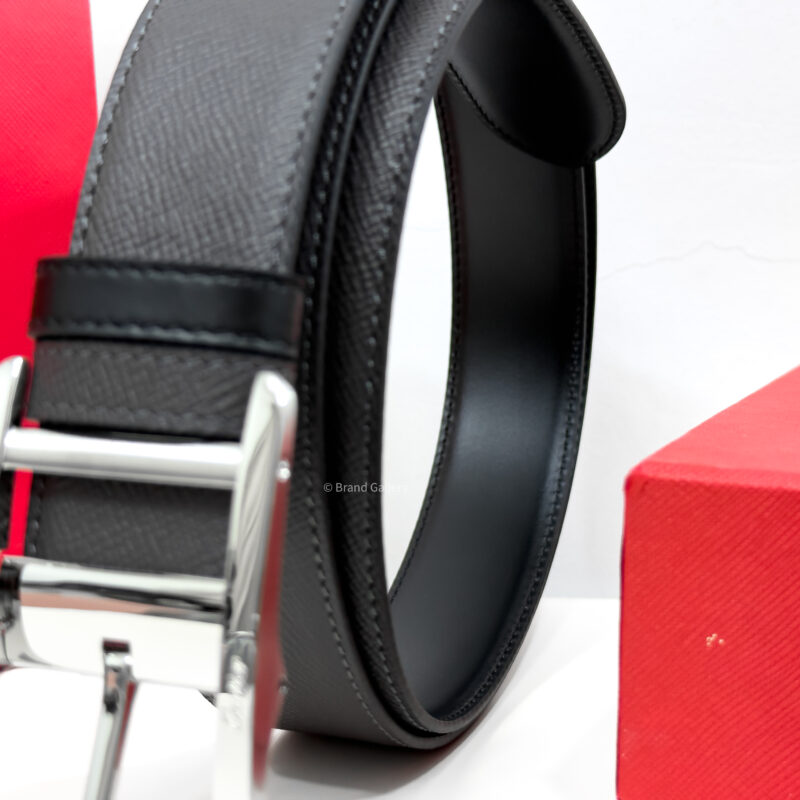 Cartier Silver Tank Buckle Grey/Black 35mm Leather Belt
