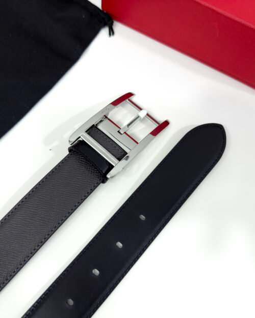 Cartier Silver Tank Buckle Grey/Black 35mm Leather Belt