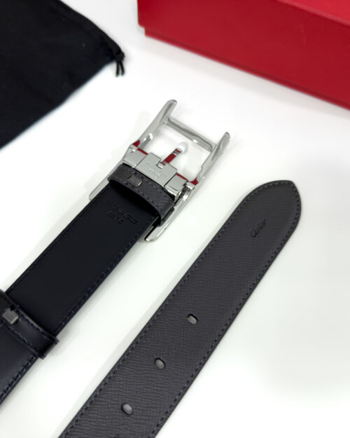 Cartier Silver Tank Buckle Grey/Black 35mm Leather Belt