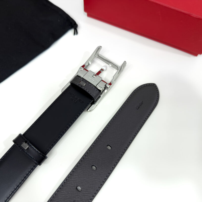 Cartier Silver Tank Buckle Grey/Black 35mm Leather Belt