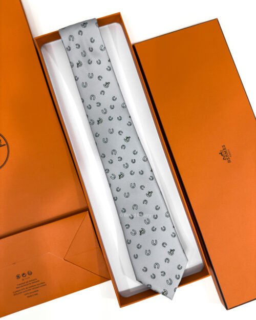 Hermes Light Grey Out Of The Box Soft Silk Tie