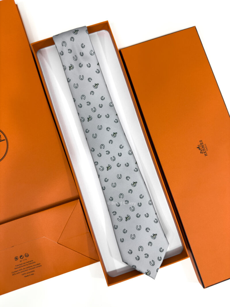 Hermes Light Grey Out Of The Box Soft Silk Tie