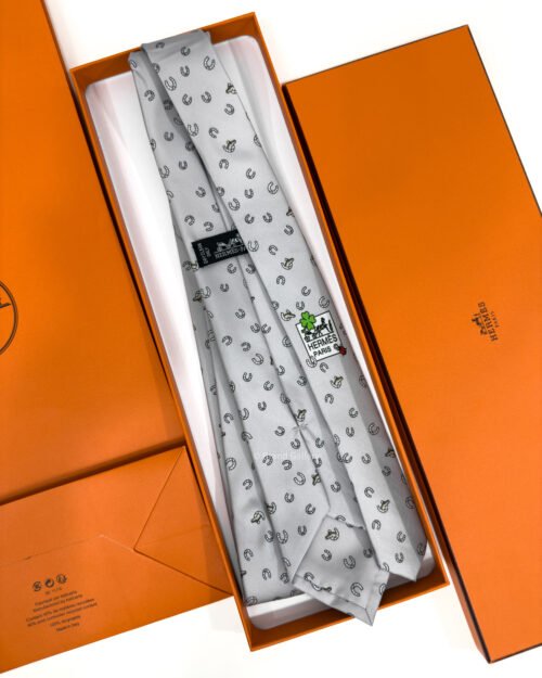 Hermes Light Grey Out Of The Box Soft Silk Tie