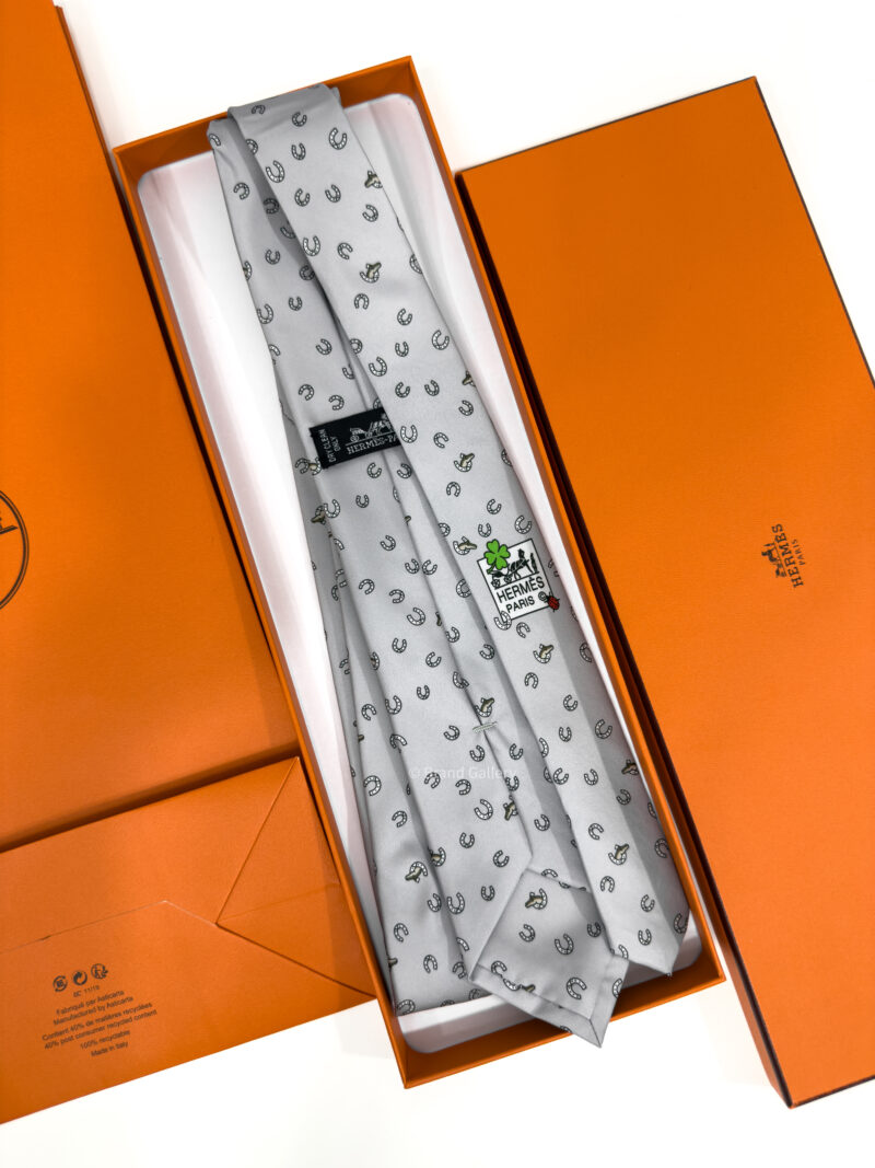 Hermes Light Grey Out Of The Box Soft Silk Tie